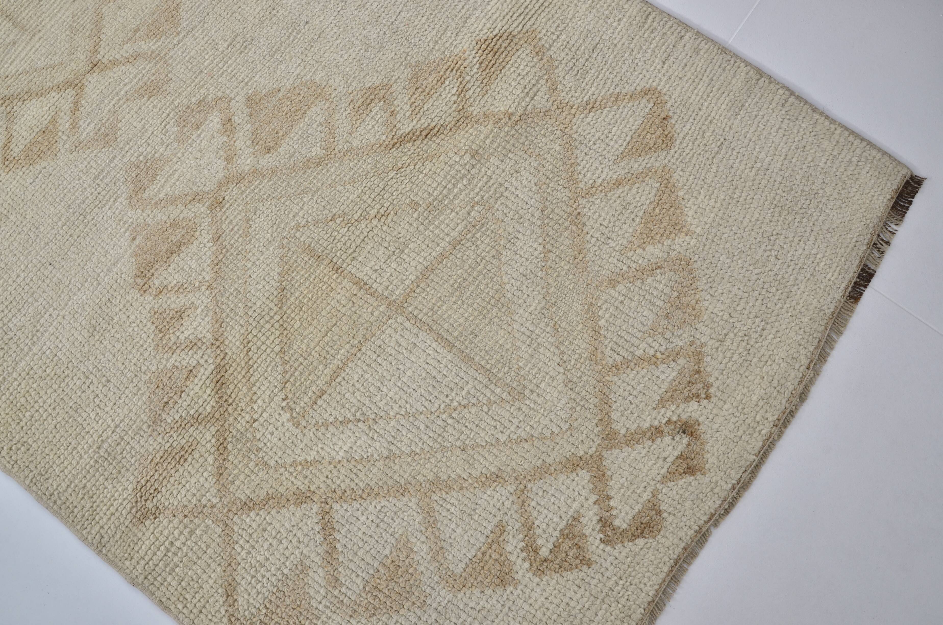 White Oushak Floral Runner Rug sku 2125