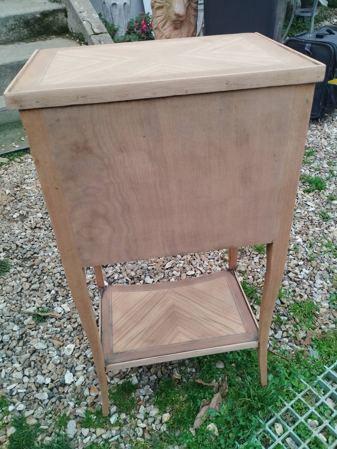Antique Louis XVI style marquetry bedside table