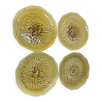 Set of 4 antique decorative plates - hunting game design