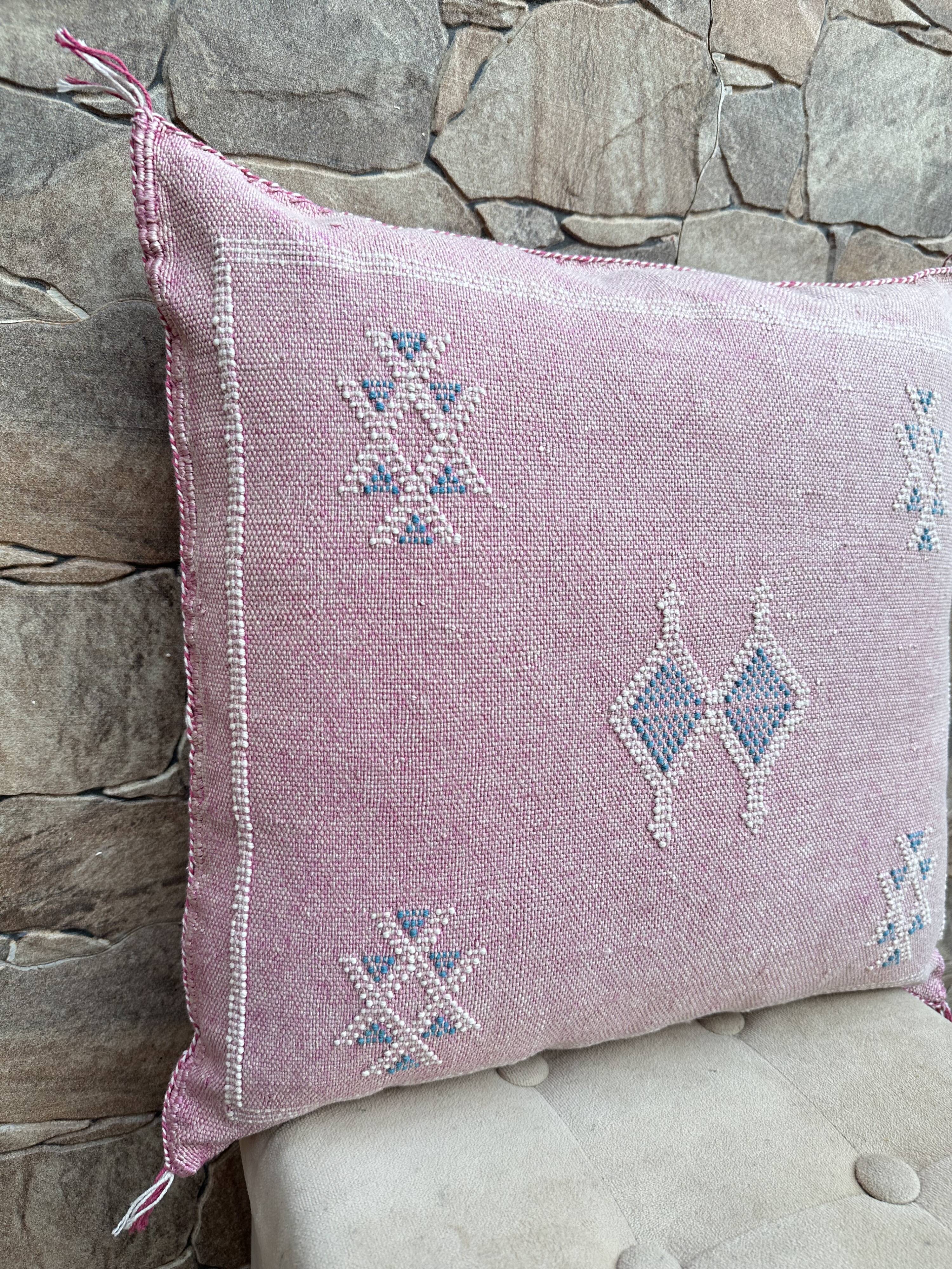 Handmade Moroccan silk cushion cover, cactus pattern