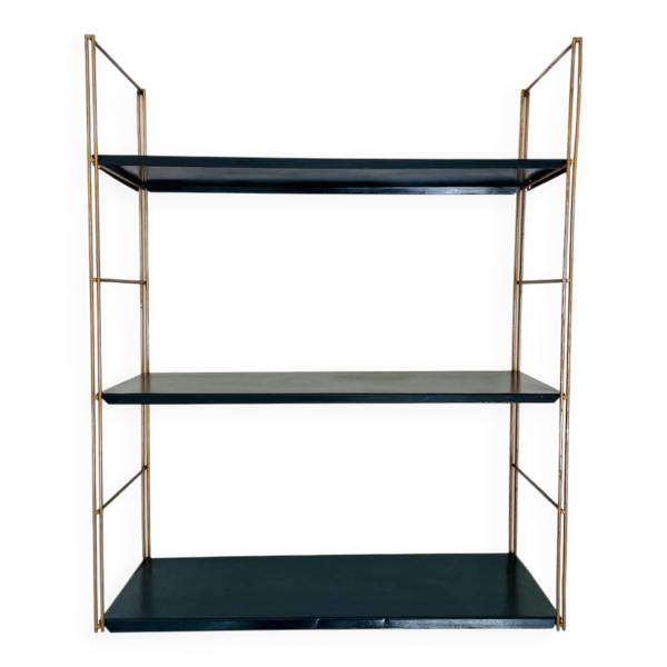 Etagère murale vintage modulable, metal et laiton circa 1960s