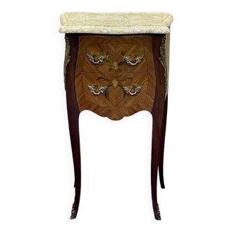 Louis XV style bedside table in rosewood, oak and marble top - made in the 70s