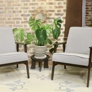 Pair of Henryk Lis armchairs 300-190s 1970s reupholstered gray textured fabric.
