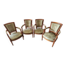 Série de 4 fauteuils - De style Louis XVI - En bois mouluré et sculpté et garniture en velours vert