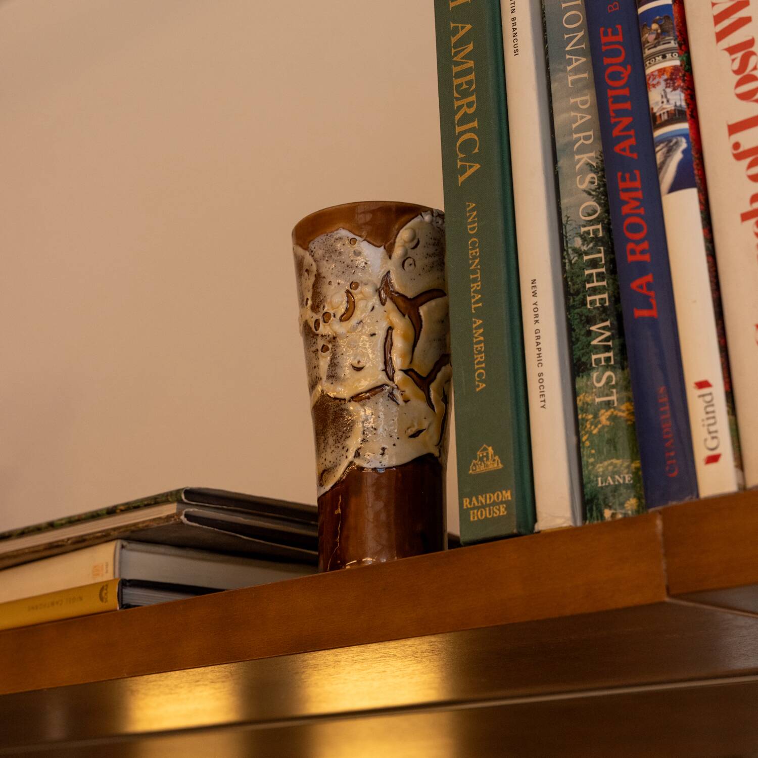 Small ceramic vase with textured details, brown tones, 1970s