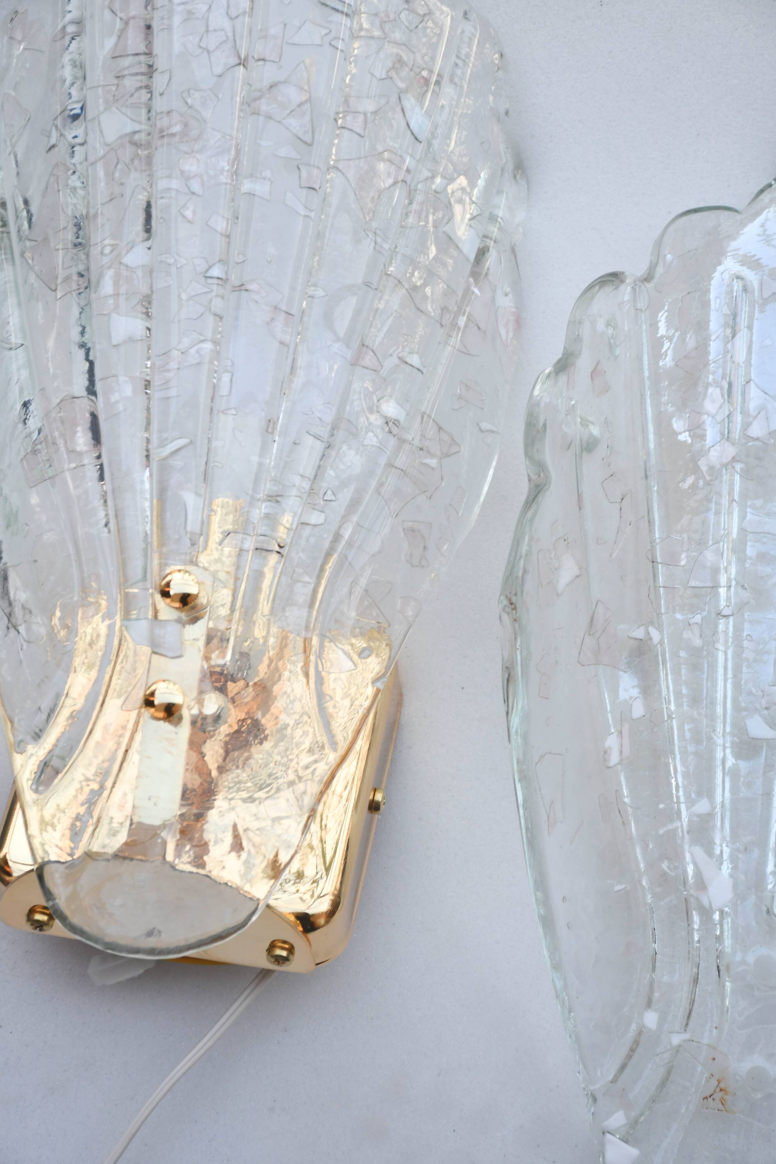 Set of 5 Vintage Italian Murano Glass Wall Lamps, Gold Plated, 1970s