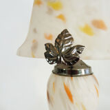 Lampe champignon en pâte de verre blanche tacheté orange à 2 feux, style Art Déco. Année 60