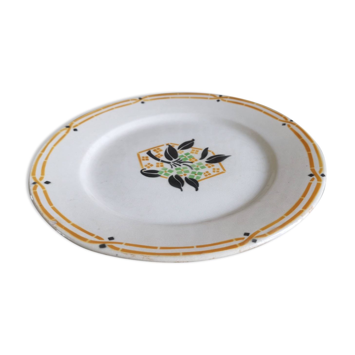 Flat plate old tunis floral porcelain HB French antique