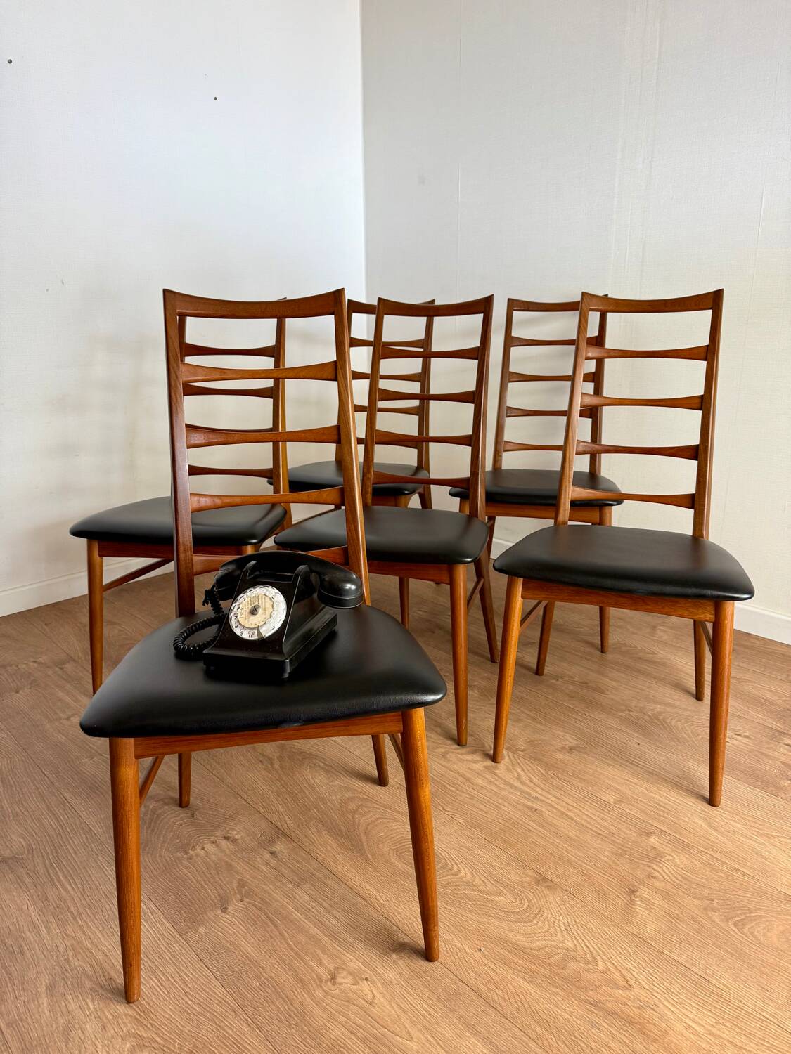 Set of 6 Scandinavian Teak Chairs by Niels Koefoeds, 1960s