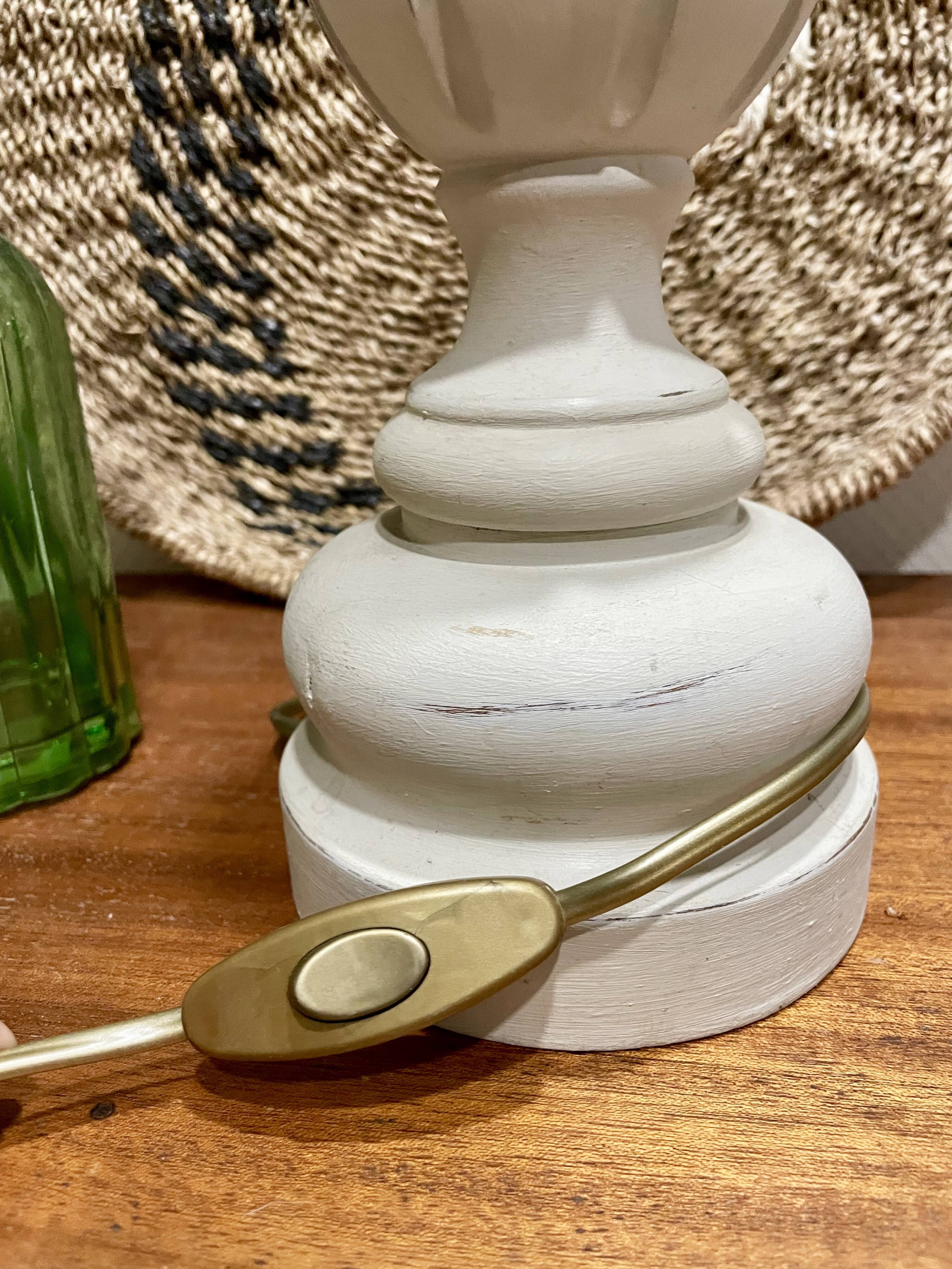 Old lamp foot patinated tinted linen