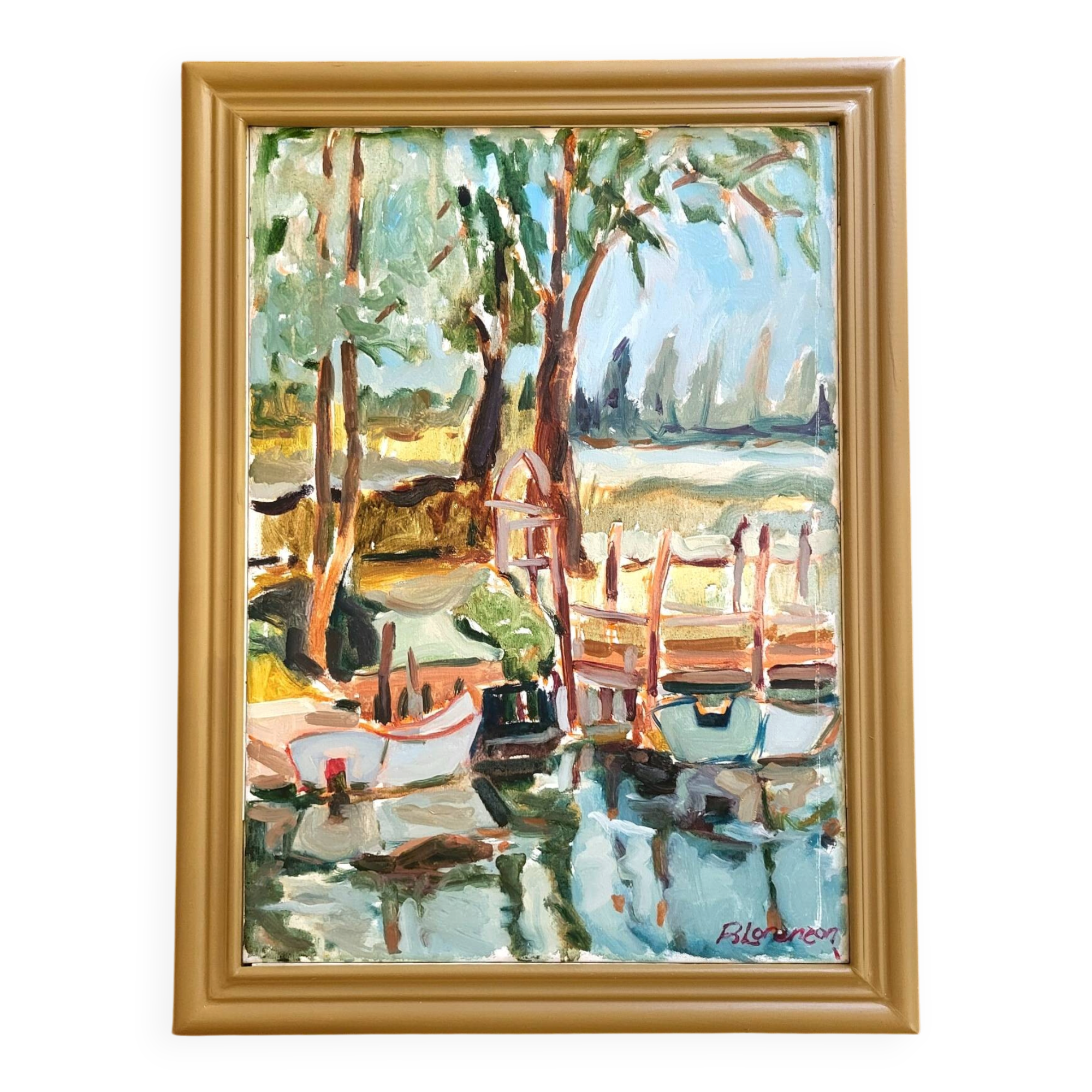 Huile sur toile vintage signée "Paysage de Vécétie" encadrée