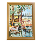 Huile sur toile vintage signée "Paysage de Vécétie" encadrée