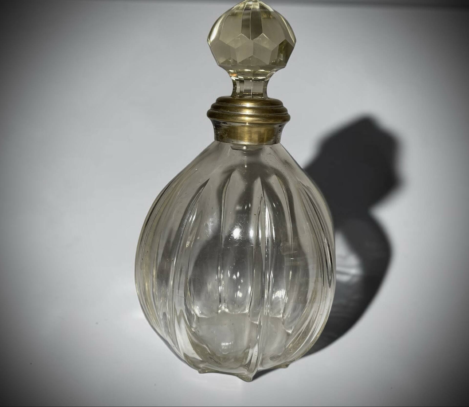 Large antique decanter for spirits – cut glass and silvered neck