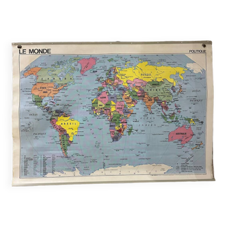 Carte scolaire vintage - du « Monde politique et physique » - Edition Edigol Ediciones