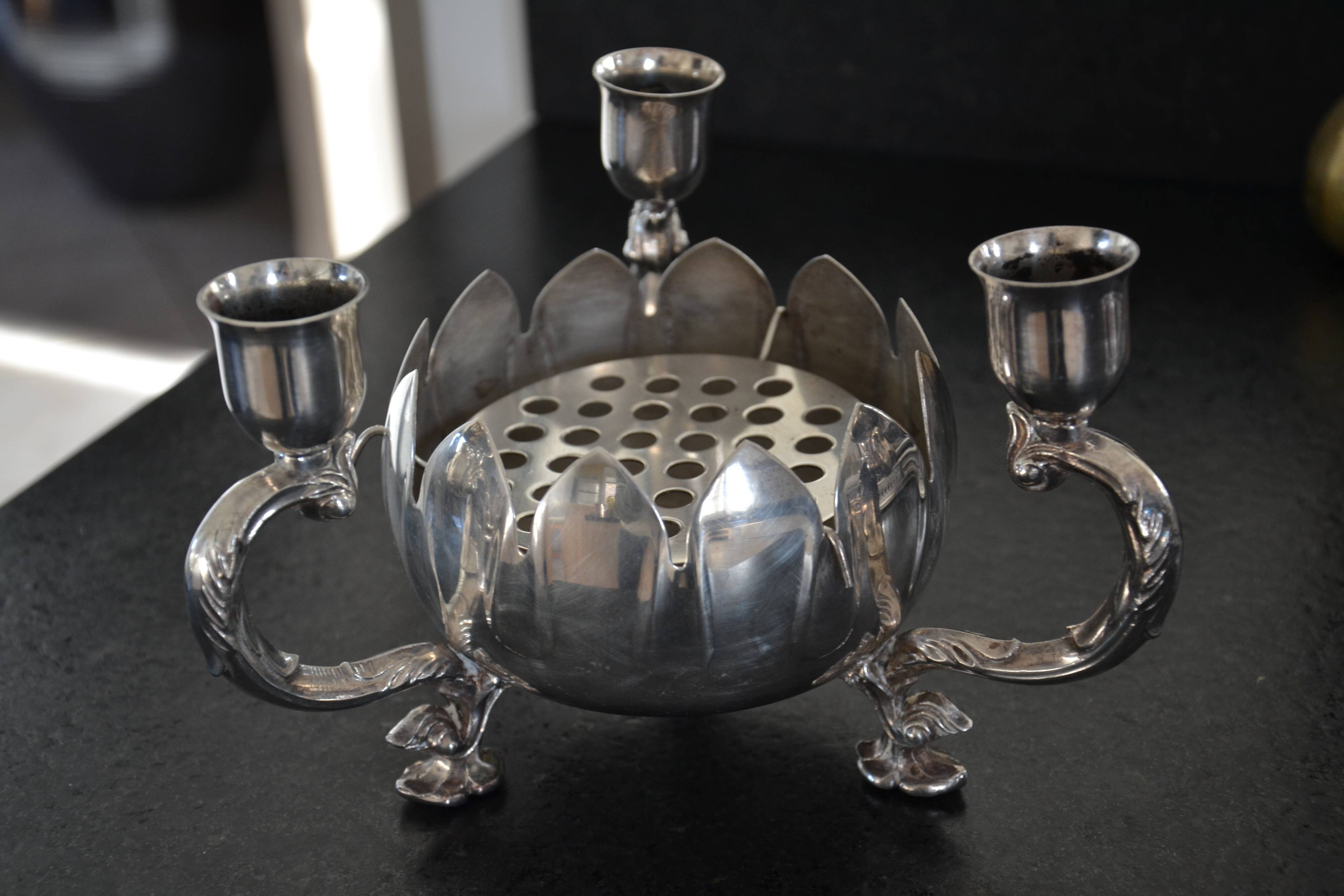 Silver-plated metal flower spike candlestick