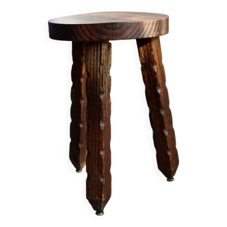 Vintage rustic solid wood tripod stool