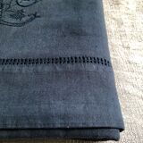 Drap Ancien En Lin Et Coton Bleu Nocturne