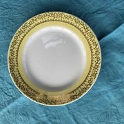 6 small plates with yellow borders and floral pattern gold antiques