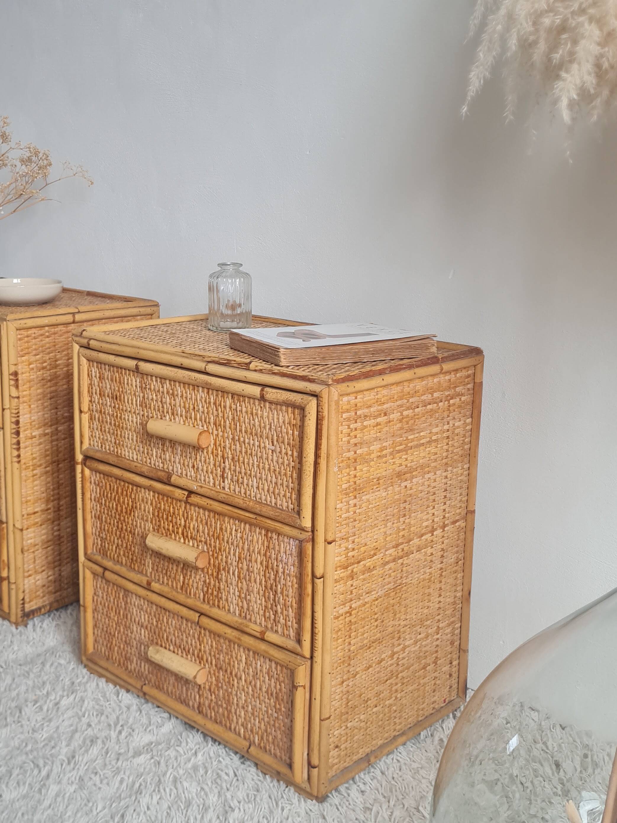 Pair of rattan bedside tables circa the 1970s.