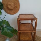 3-tier rattan and bamboo shelf from the 70s vintage