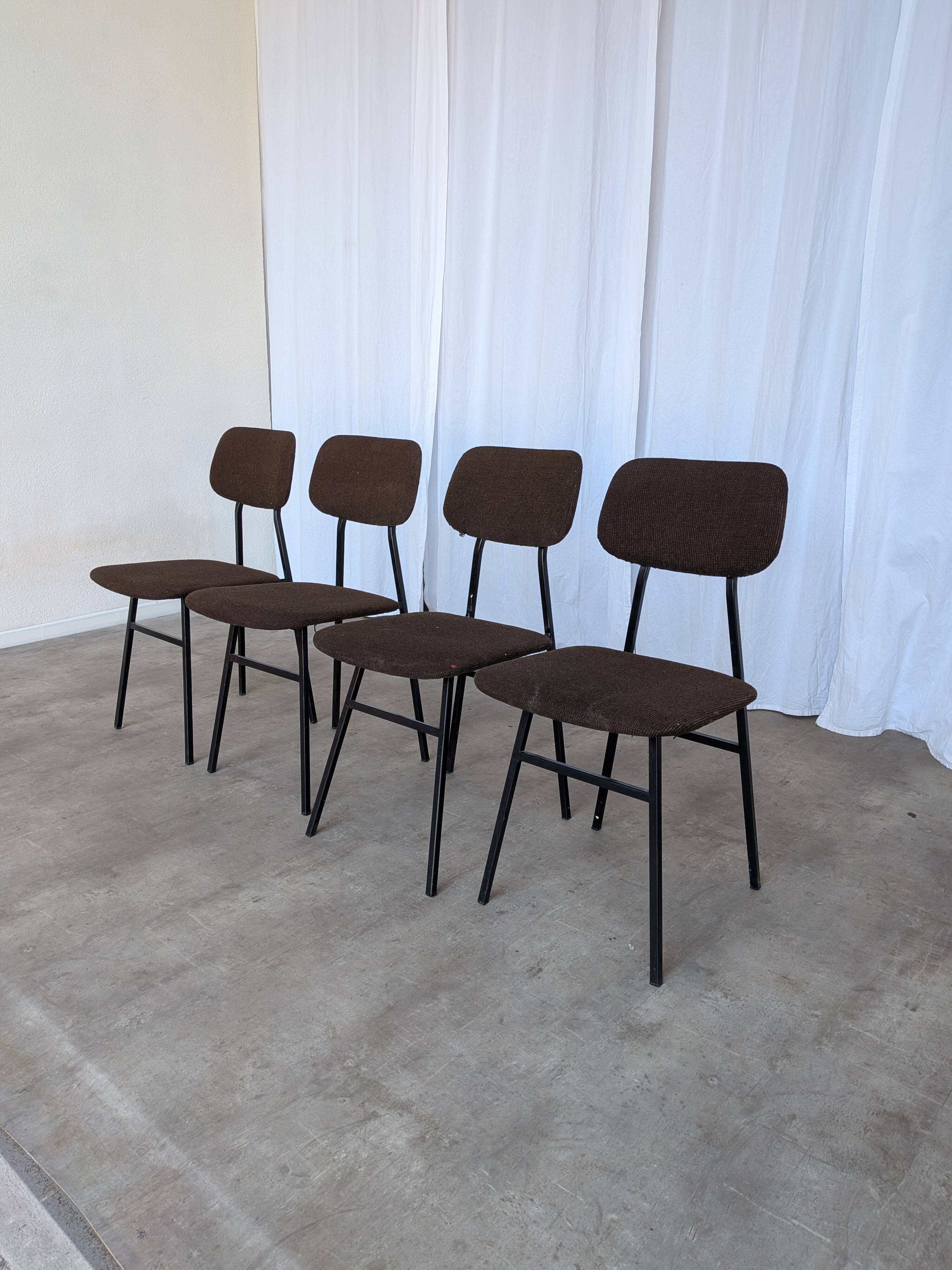 Chaises de salle à manger STOL Kamnik vintage (ensemble de 4) : tissu marron rétro des années 1970