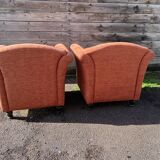 Pair of Art Deco style fabric club armchairs