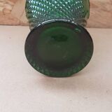 Ancien Vase Verre Moulé Vert Décor Pointes Vintage