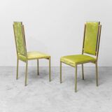 Set of 4 vintage metal and green velvet chairs, 1970s modernist