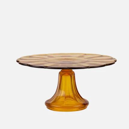 Art Deco amber glass cake stand - Luxval style from the 1930s