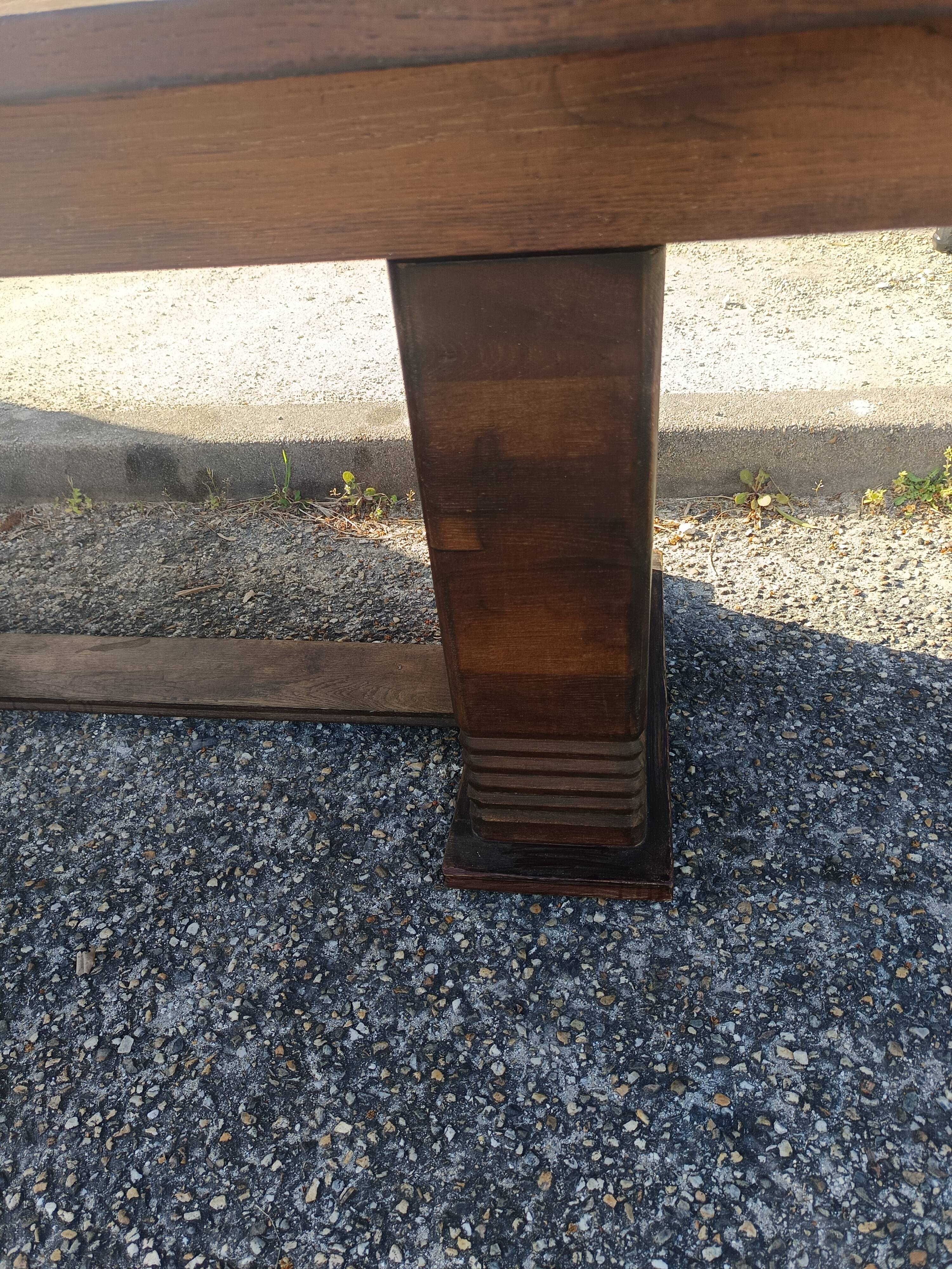 Art Deco dining table in solid oak – in the style of Dudouyt