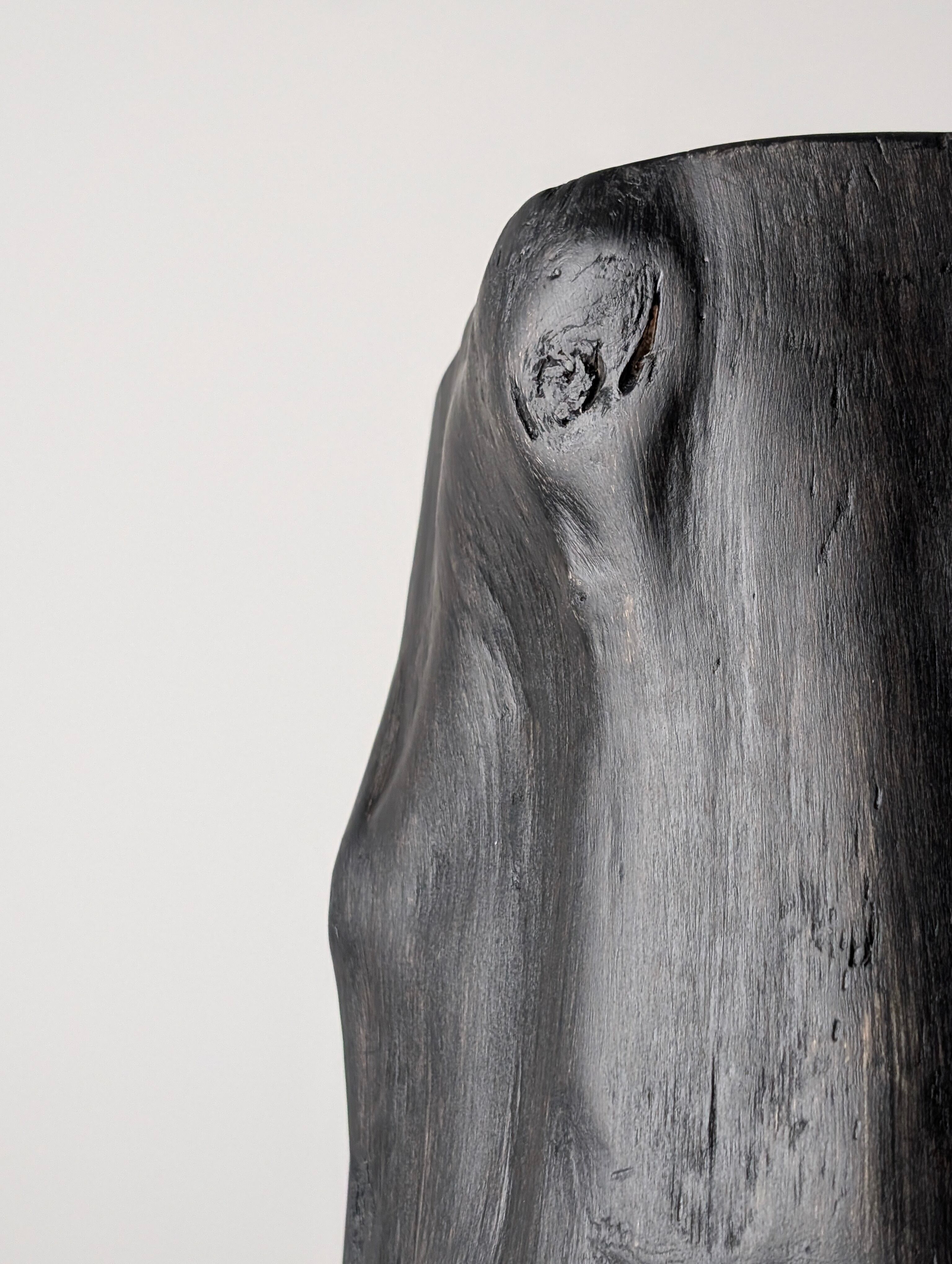 Wabi-Sabi black ebonised wood stool with butterfly joints