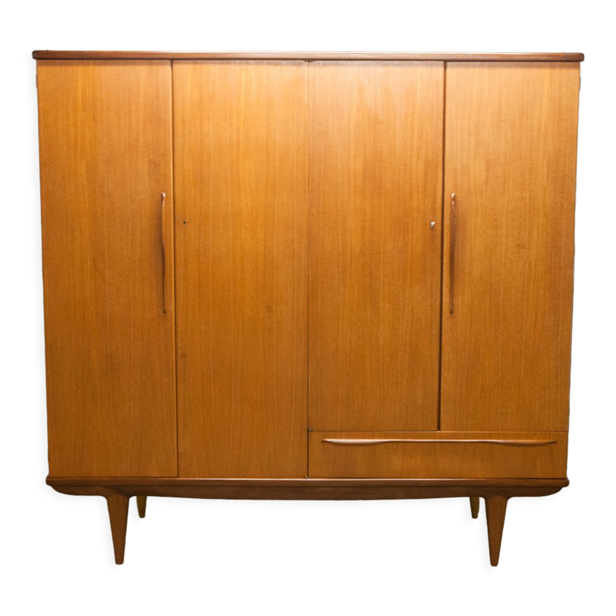 Scandinavian wardrobe 1960 teak 4 doors, 3 drawers, 2keys