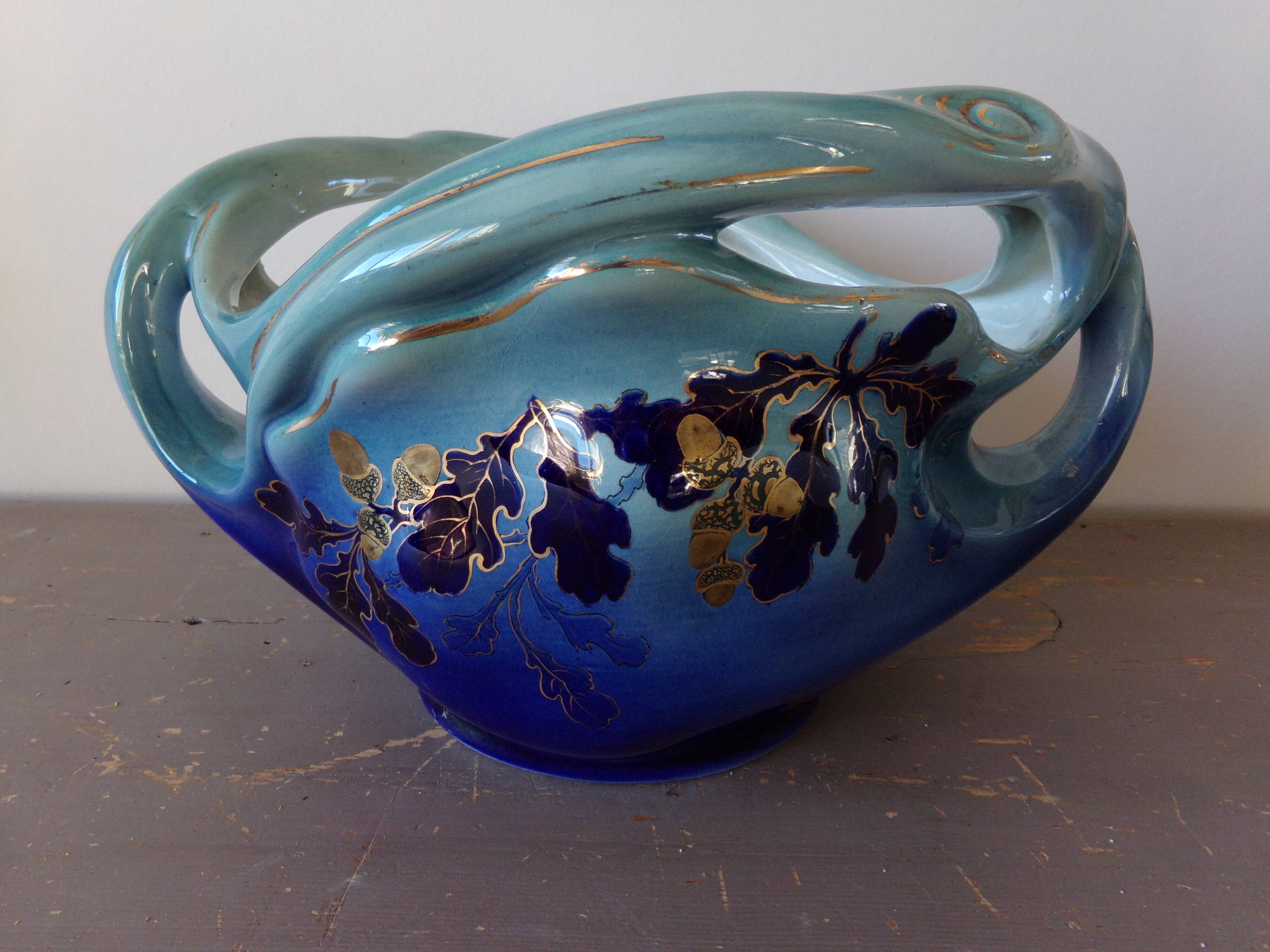 Earthenware pot cover from luneville, keller and guérin year 1920 - art nouveau