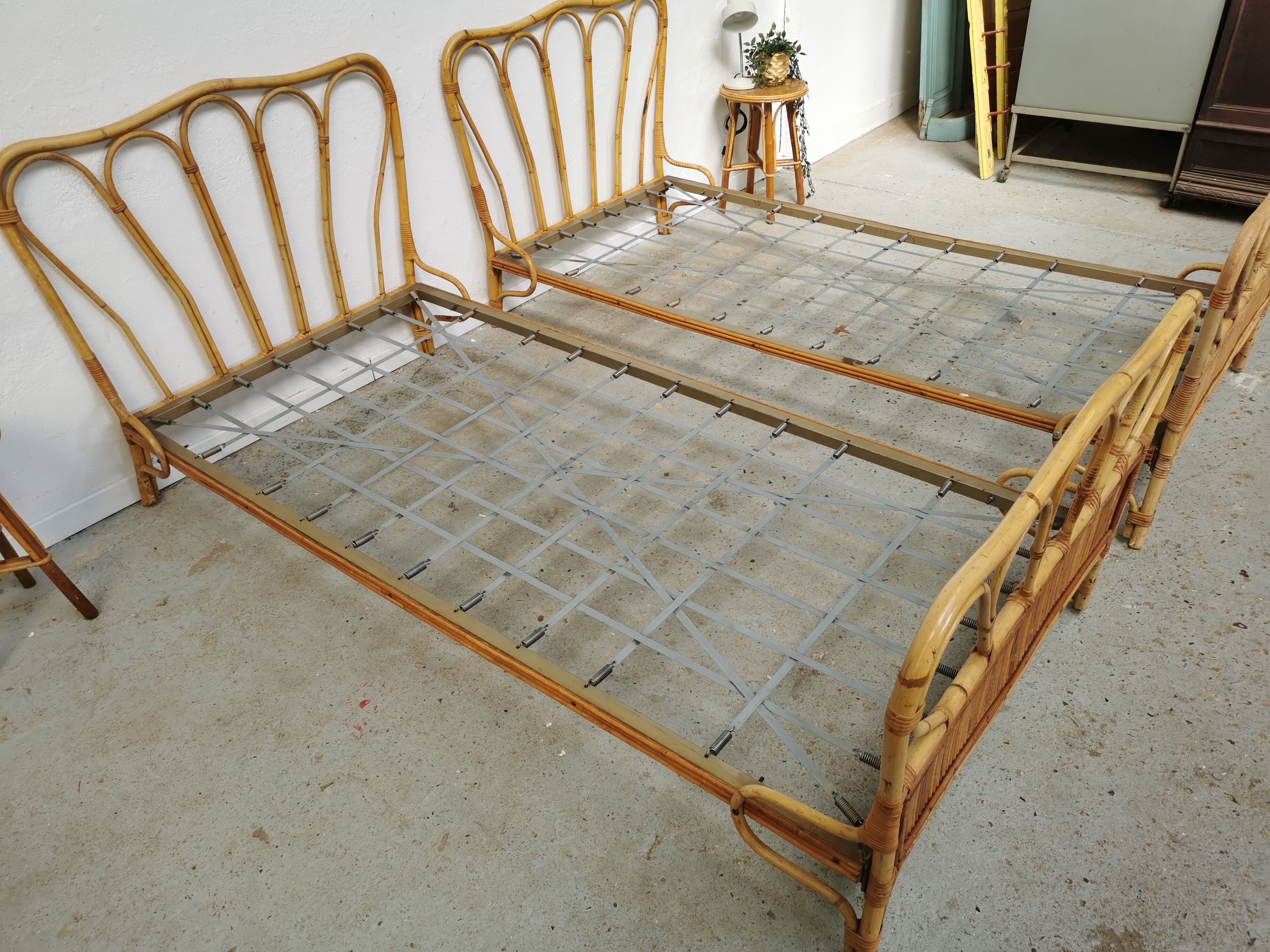 Pair of vintage rattan beds