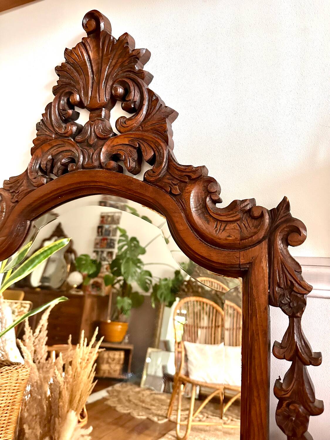 Vintage carved wooden mirror 110x58