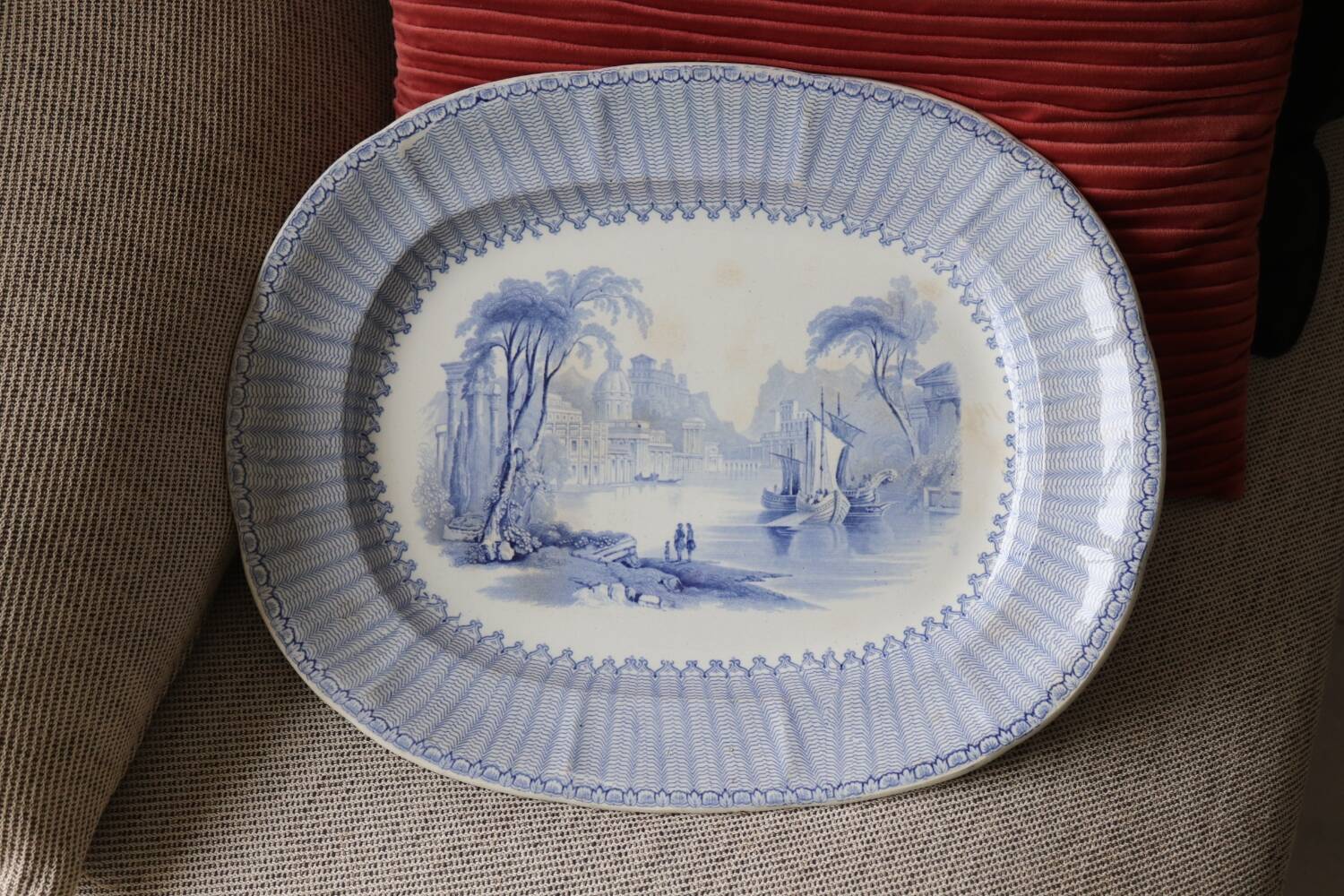 Large old longport iron blue earth dish