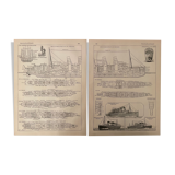 Set of 2 lithographs plan of the transatlantic liner of 1907