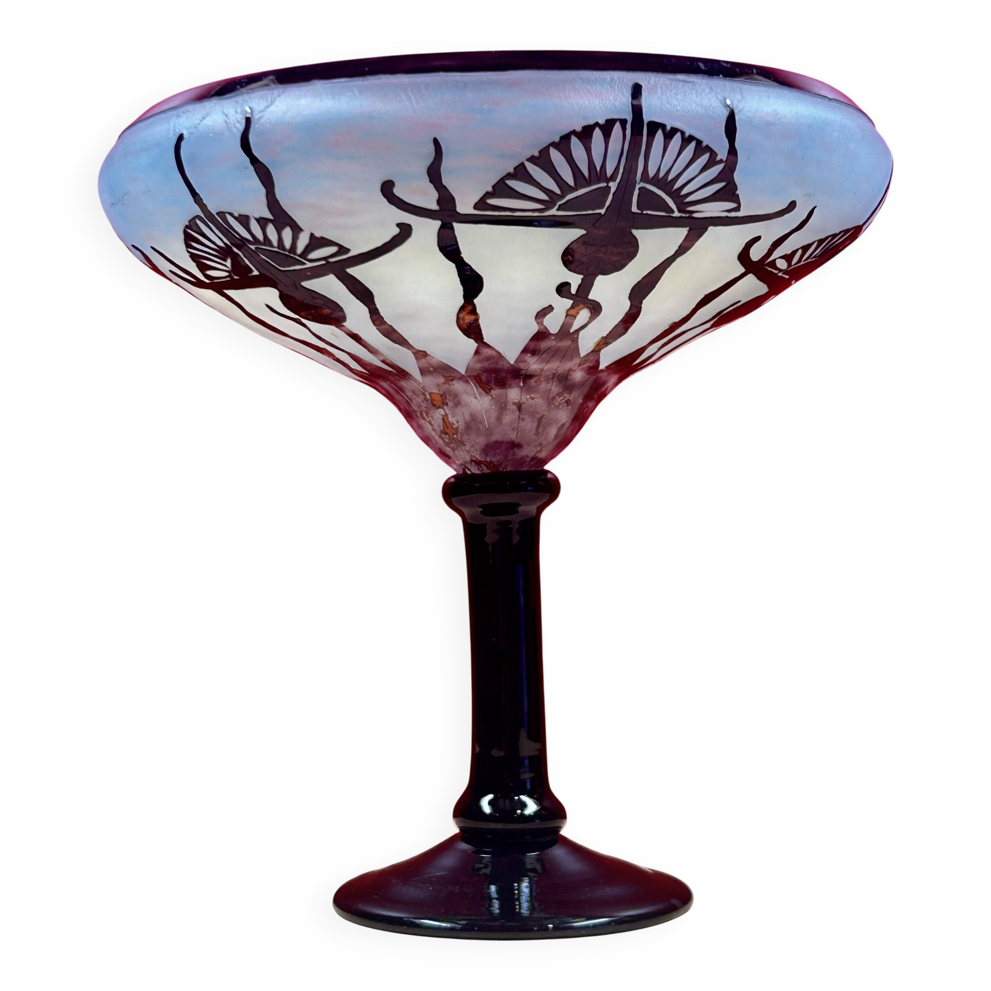 Large plant bowl vase of Thistles Signed Le Verre Français Art Nouveau 192