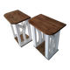 Handcrafted wood & white bedside tables, Mediterranean style (set/unit)