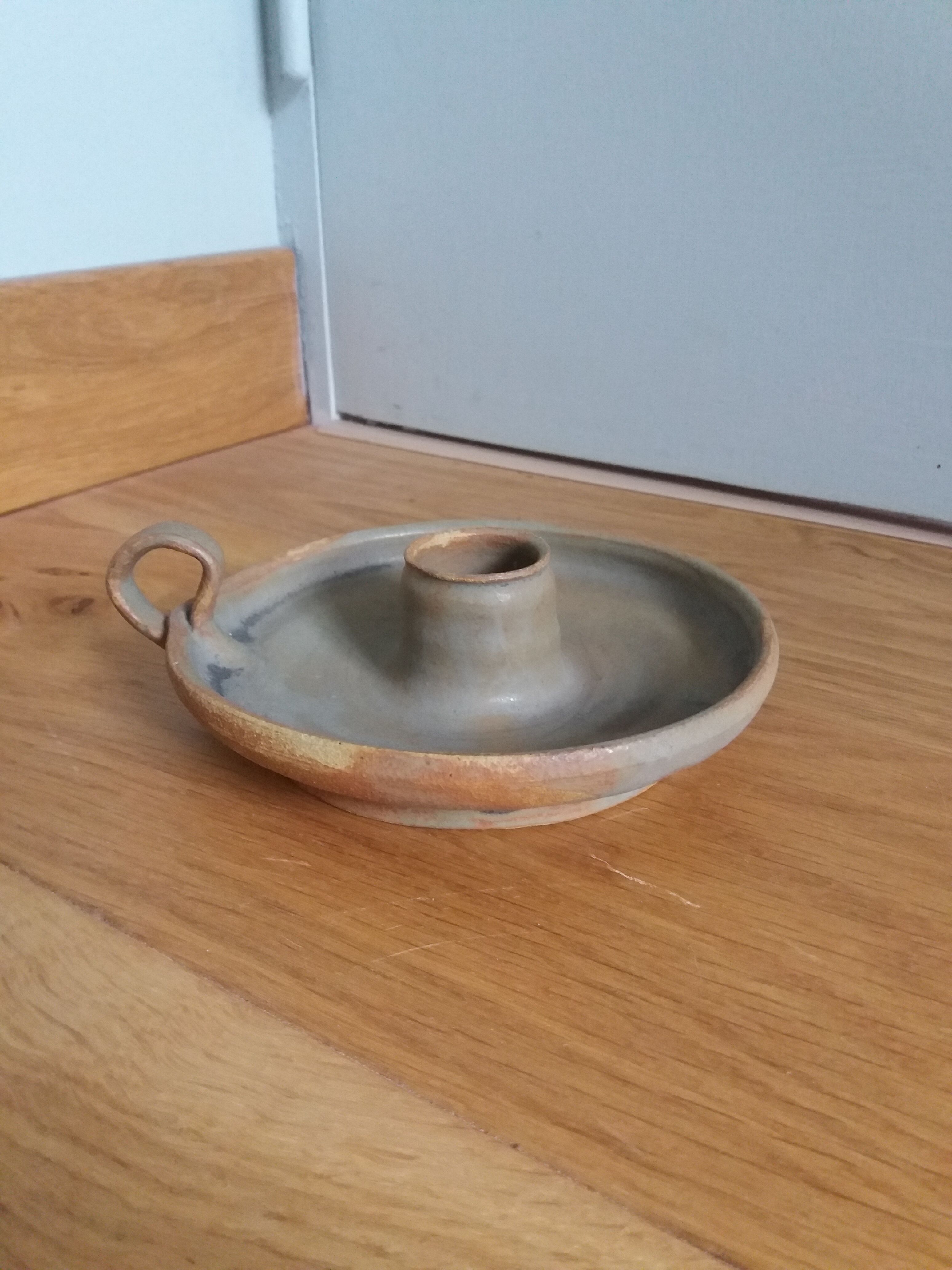 Ceramic cellar rat candle holder signed