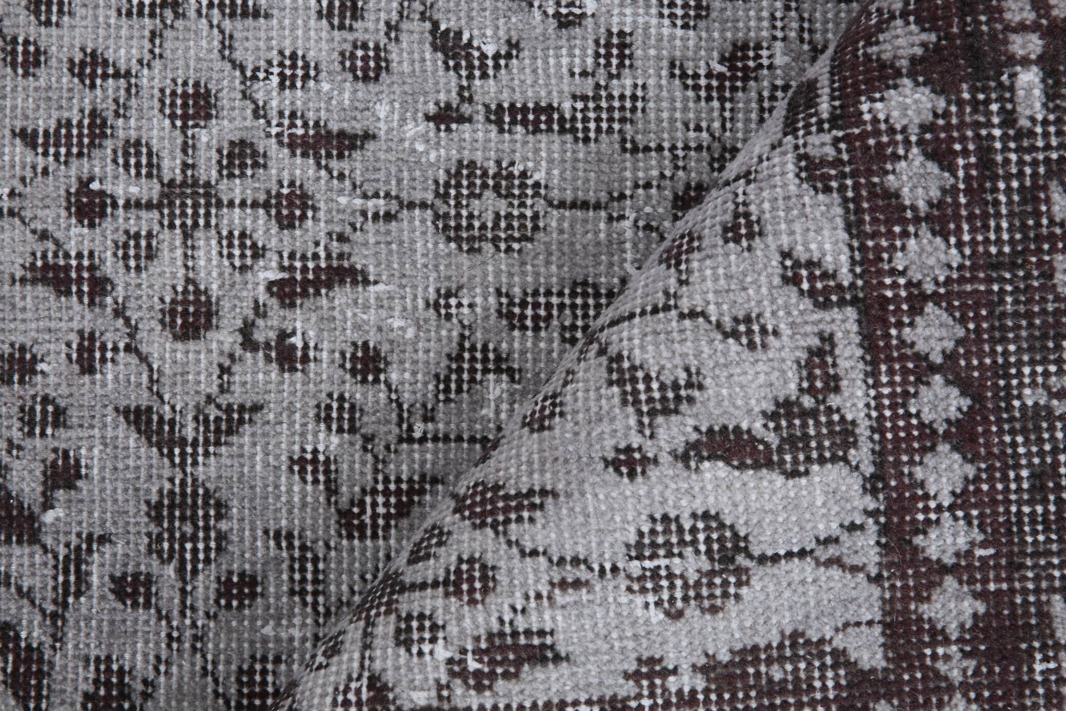 4x7 Turkish Floral Gray & Black Vintage Rug, 124x208Cm