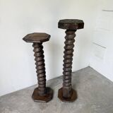 Paire de piédestal colonnes vis de pressage chêne 1900