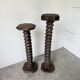 Pair of pedestal columns with oak pressing screws, 1900