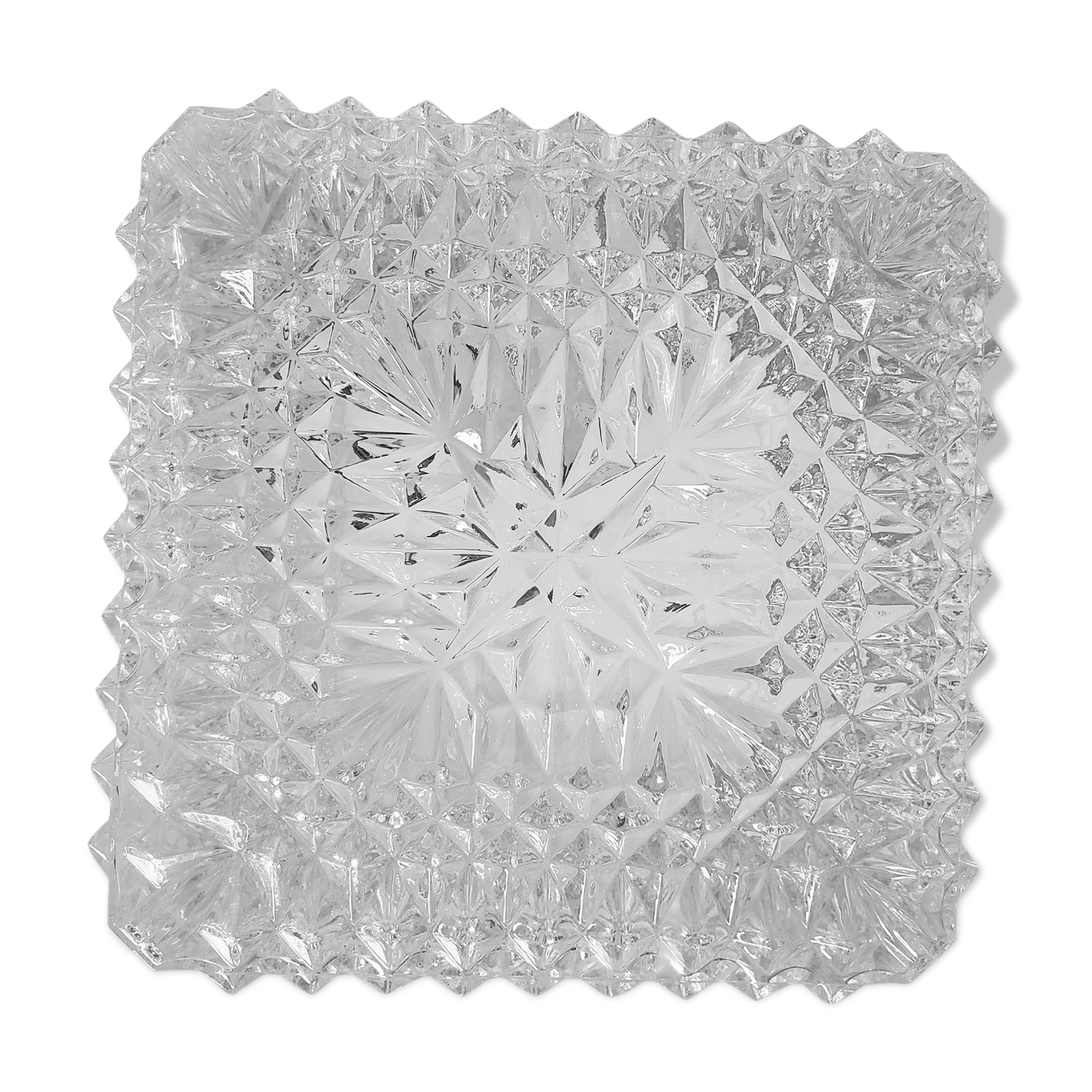 Square vintage ceiling lamp in molded glass