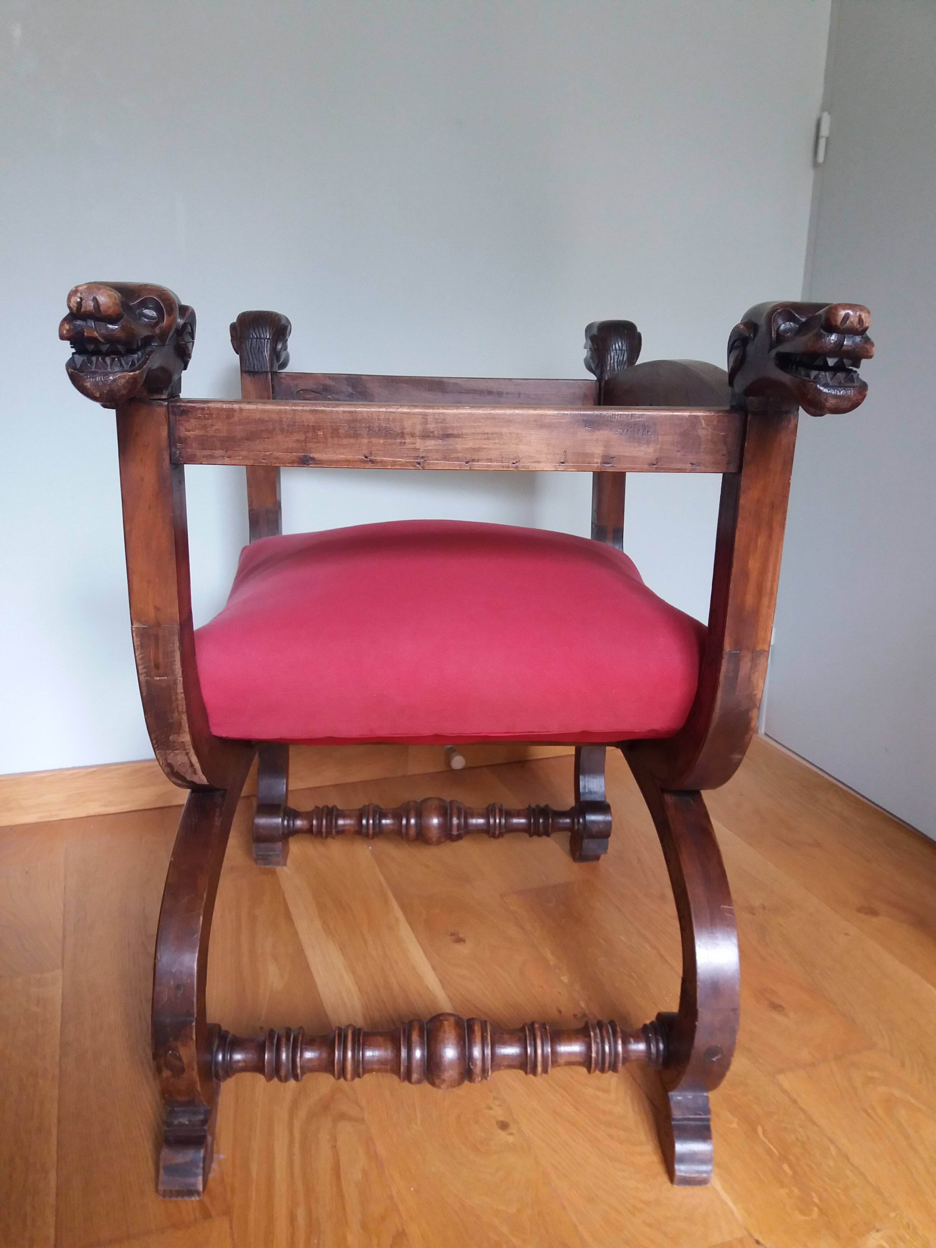 Dagobert curule armchair with chimera heads 19th century