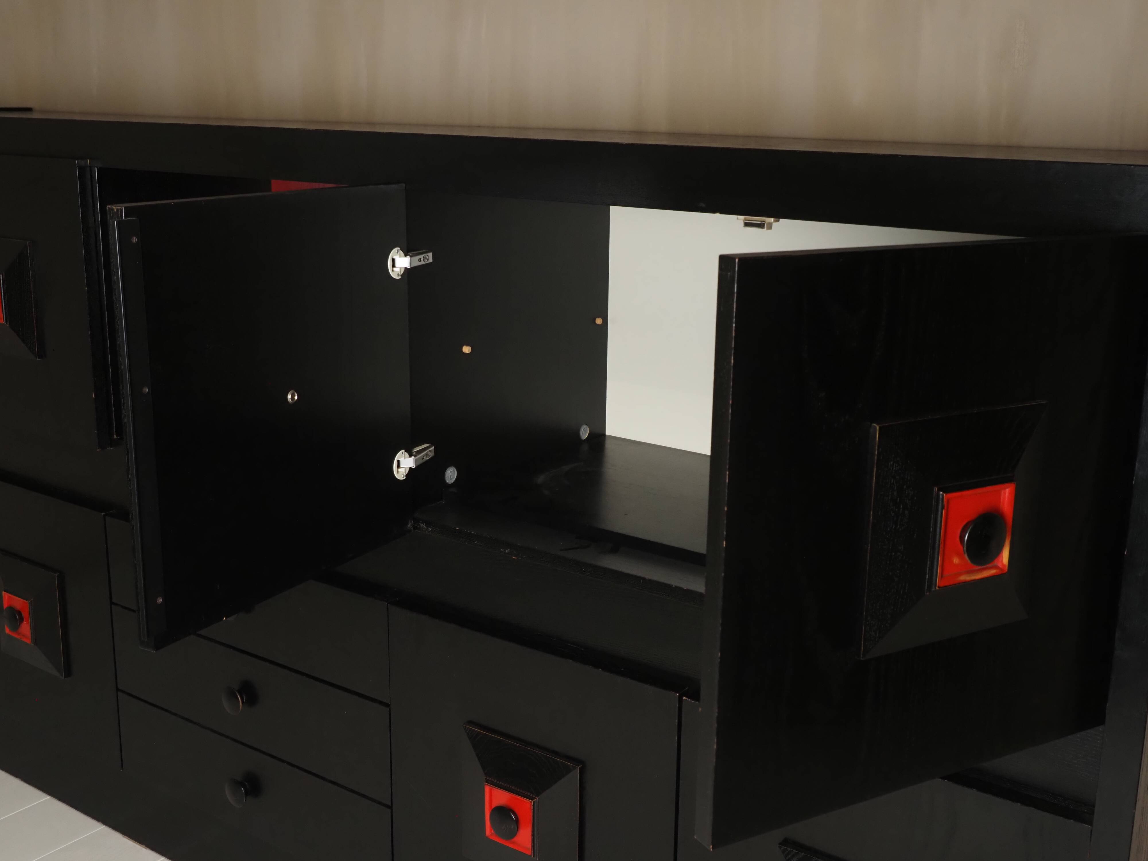 Brutalist Belgian buffet in black and red from the 1960s.