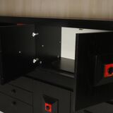 Brutalist Belgian buffet in black and red from the 1960s.