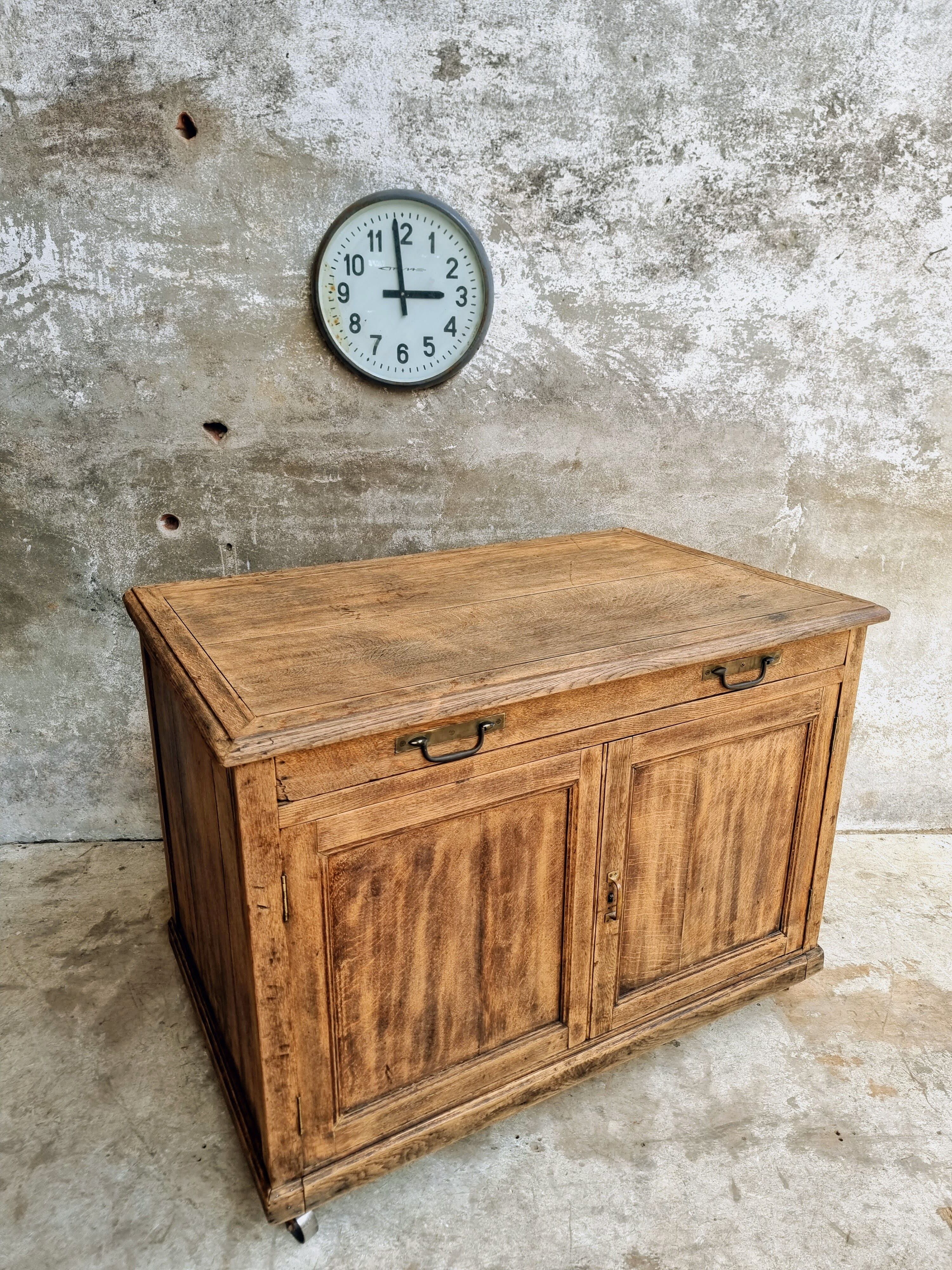 Old cabinet, workbench, kitchen island counter on casters