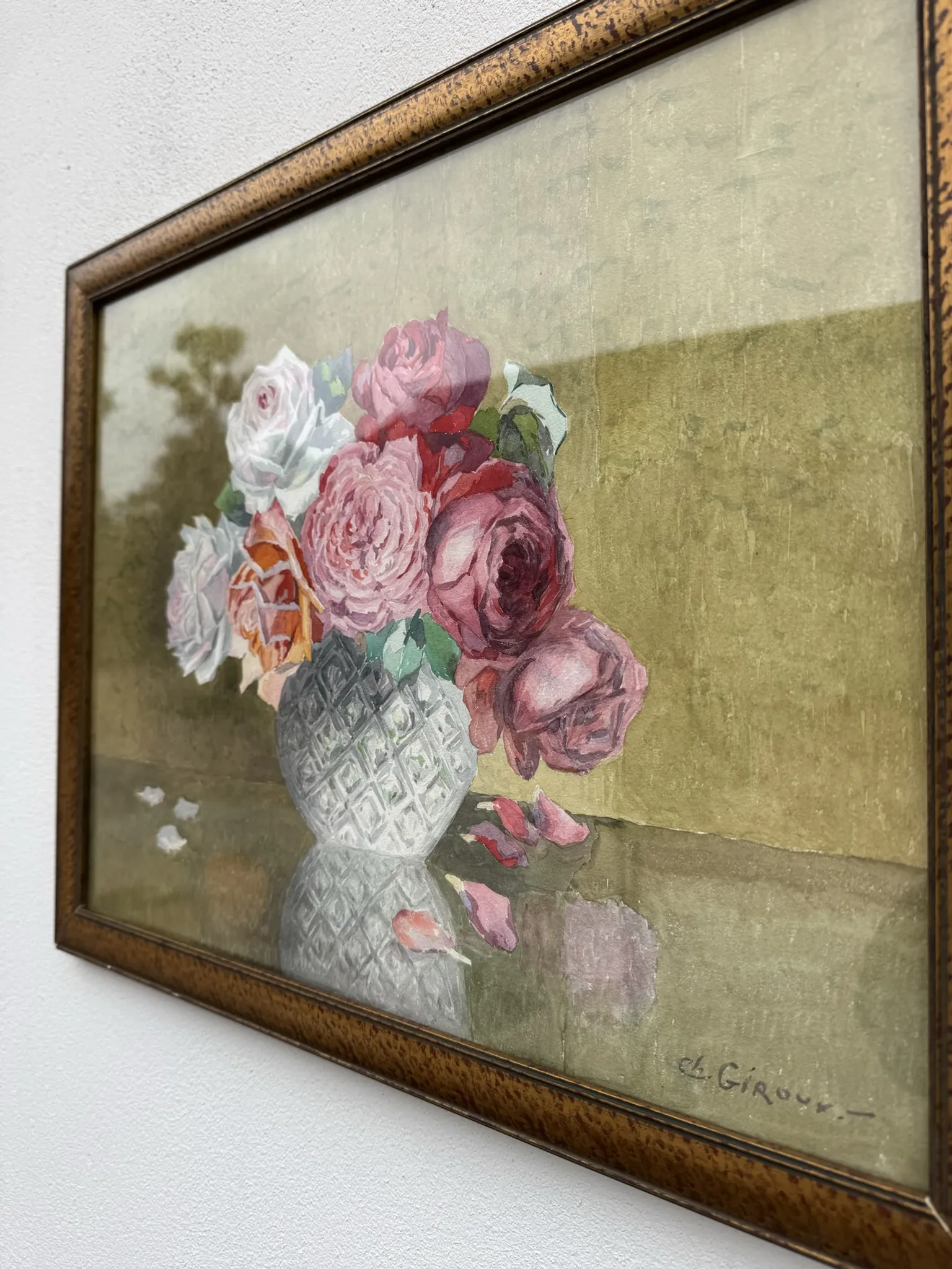 Still life with roses, old watercolour.