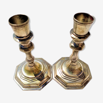 Candle holder of the brand E.P.N.S. hexagonal base 1 pair in silver metal